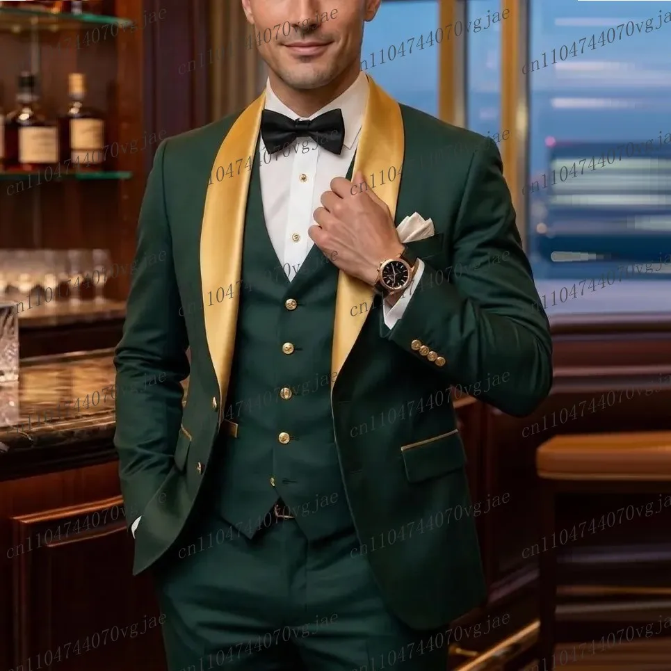Gold Collar Green Men Suit Formal Wedding Party Groom Groomsman Male Tuxedos Customize 3 Piece Set Jacket Vest Pants
Gold Collar Green Men Suit Formal Wedding Party Groom Groomsman Male Tuxedos Customize 3 Piece Set Jacket Vest Pants