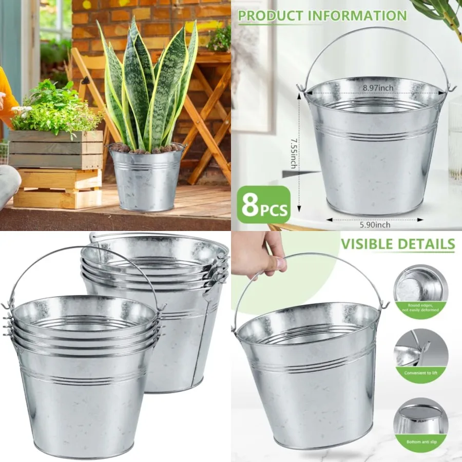 8 Pack Galvanized Metal Buckets with Handle Ice Pails for Plants, Succulents, Party Favors Organizg, Rustic Home Decor or Class
8 Pack Galvanized Metal Buckets with Handle Ice Pails for Plants, Succulents, Party Favors Organizg, Rustic Home Decor or Class