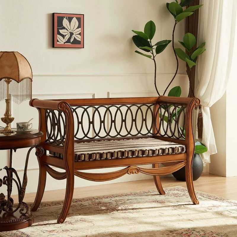 American solid wood double chair retro furniture living room sofa chair European armrest bench balcony casual back chair
American solid wood double chair retro furniture living room sofa chair European armrest bench balcony casual back chair