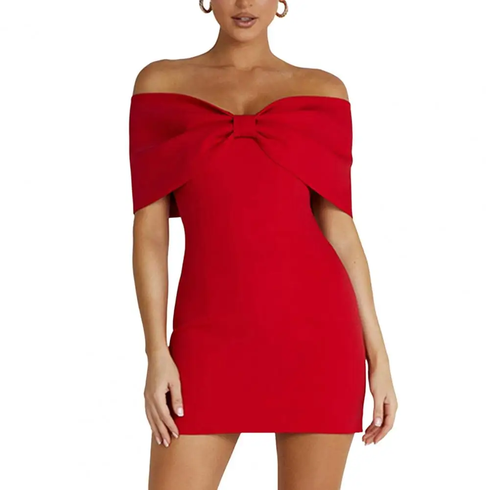 Elegant Women Prom Dress Off Shoulder Sheath Backless Slim Bow Tight Waist Party Banquet Summer Evening Dress Short Mini Dress
Elegant Women Prom Dress Off Shoulder Sheath Backless Slim Bow Tight Waist Party Banquet Summer Evening Dress Short Mini Dress