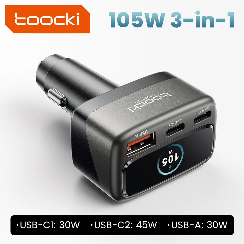 Toocki 105W Max LED Digital Display USB C Car Charger Zinc Alloy PPS Qi2.2 PD 45W Type C Fast Car Phone Charger for iPhone17 GPS
Toocki 105W Max LED Digital Display USB C Car Charger Zinc Alloy PPS Qi2.2 PD 45W Type C Fast Car Phone Charger for iPhone17 GPS