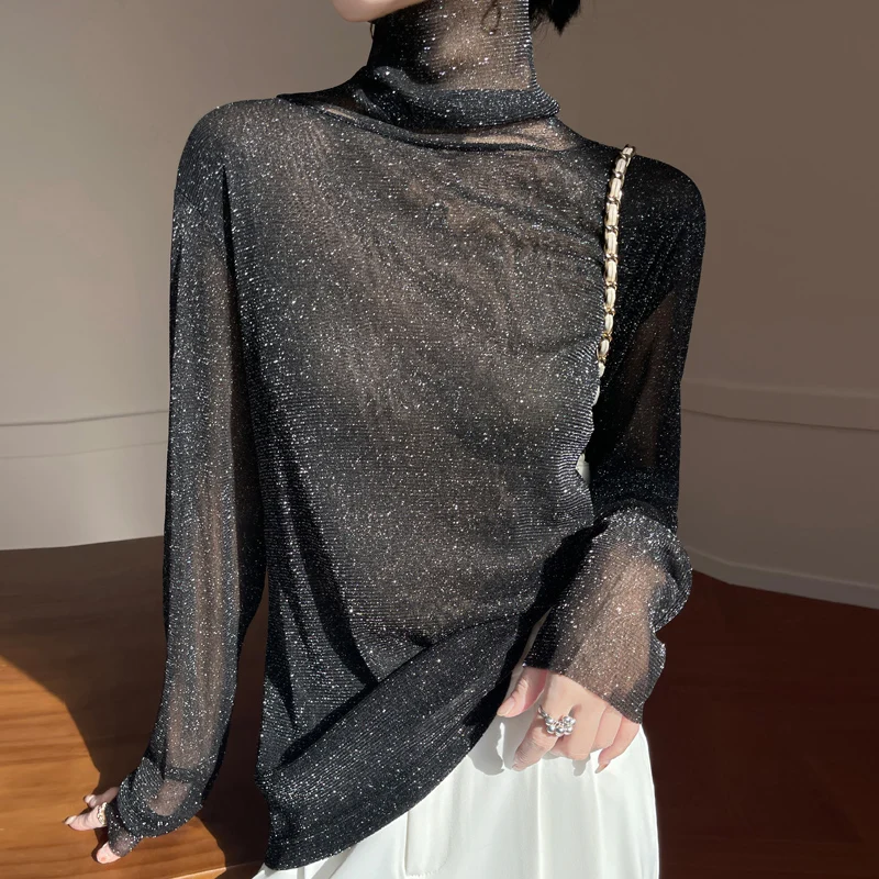 2025 New High end Selected Wool Women's Knitted Long sleeved T-shirt with High Neck Mesh Lace Perspective Thin Long sleeved Top
2025 New High end Selected Wool Women's Knitted Long sleeved T-shirt with High Neck Mesh Lace Perspective Thin Long sleeved Top