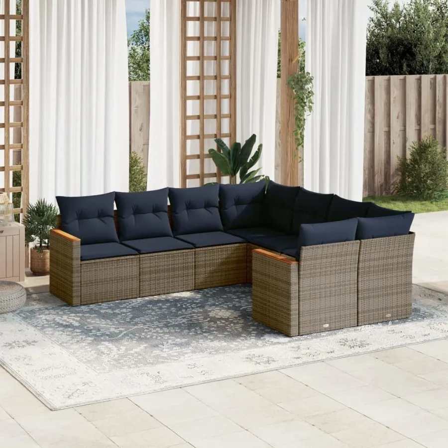 8 Piece Patio Sofa Set with Cushions Gray Poly Rattan 
8 Piece Patio Sofa Set with Cushions Gray Poly Rattan