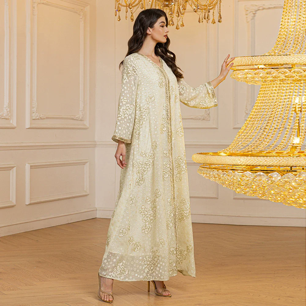Middle East Saudi Arabia Muslim Luxury Fashion Robe New Jacquard Chiffon Sparkling Ribbon Islamic Ramadan Long Dress
Middle East Saudi Arabia Muslim Luxury Fashion Robe New Jacquard Chiffon Sparkling Ribbon Islamic Ramadan Long Dress