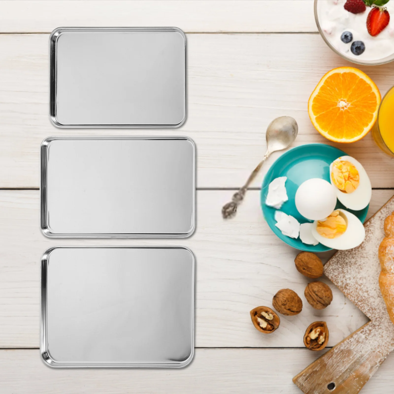 3 Pcs Stainless Steel Plate Rectangular Flat Bottom Tray for Grilling Restaurant Steam Baking Pan Cake Lasagna Silver Roasting
3 Pcs Stainless Steel Plate Rectangular Flat Bottom Tray for Grilling Restaurant Steam Baking Pan Cake Lasagna Silver Roasting