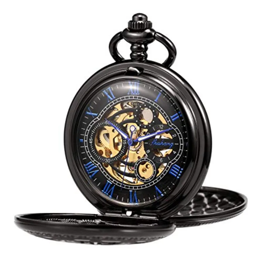 Pocket Watch Skeleton Hand-Wind Mechanical Double Case Roman Numerals Antique with Fob Chain Box
Pocket Watch Skeleton Hand-Wind Mechanical Double Case Roman Numerals Antique with Fob Chain Box
