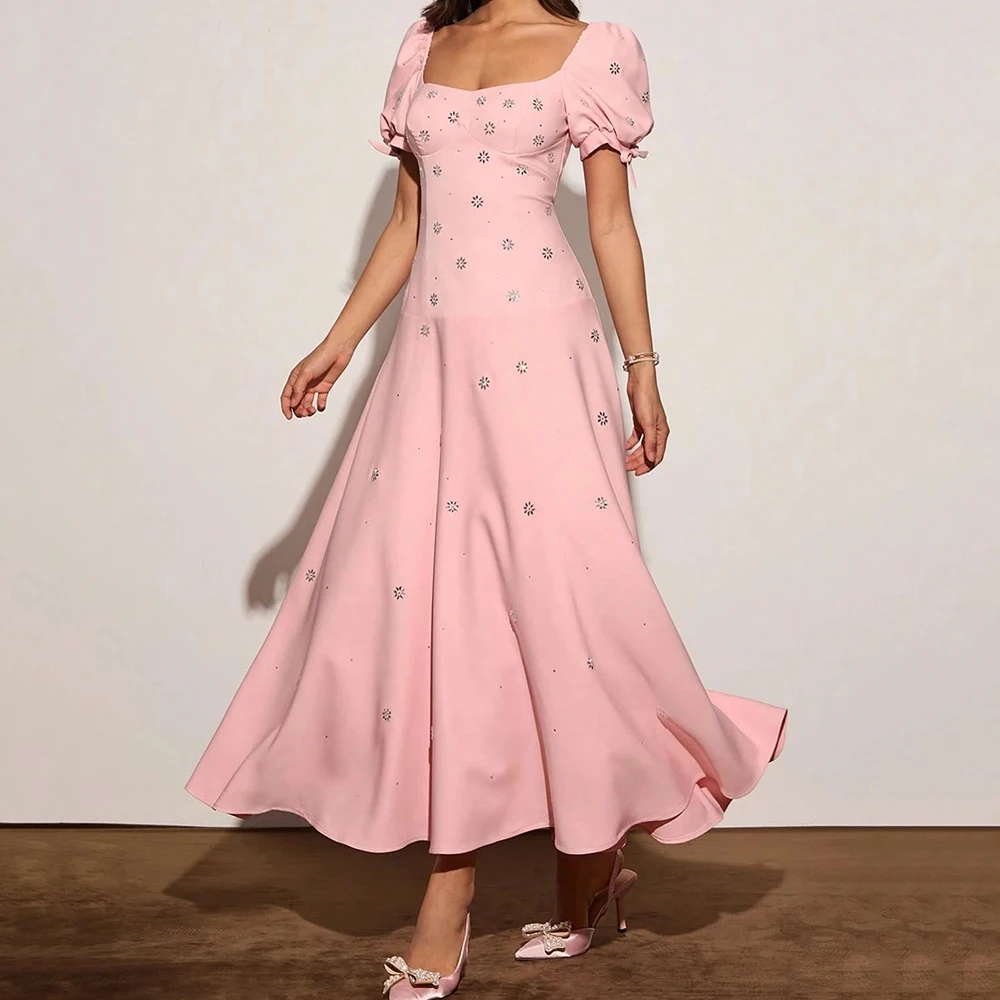 Customized A-line Evening Dresses Tea-length Square Collar Short Sleeve Prom Gown Fashion Sequined Draped Backless Party Gown
Customized A-line Evening Dresses Tea-length Square Collar Short Sleeve Prom Gown Fashion Sequined Draped Backless Party Gown