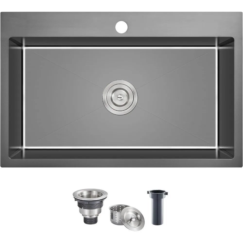 ROVATE 28 inch Drop-in Kitchen Sink Single Bowl, Black Top-Mount Kitchen Sink Handmade, 304 Stainless Steel Overmount Kitchen
ROVATE 28 inch Drop-in Kitchen Sink Single Bowl, Black Top-Mount Kitchen Sink Handmade, 304 Stainless Steel Overmount Kitchen