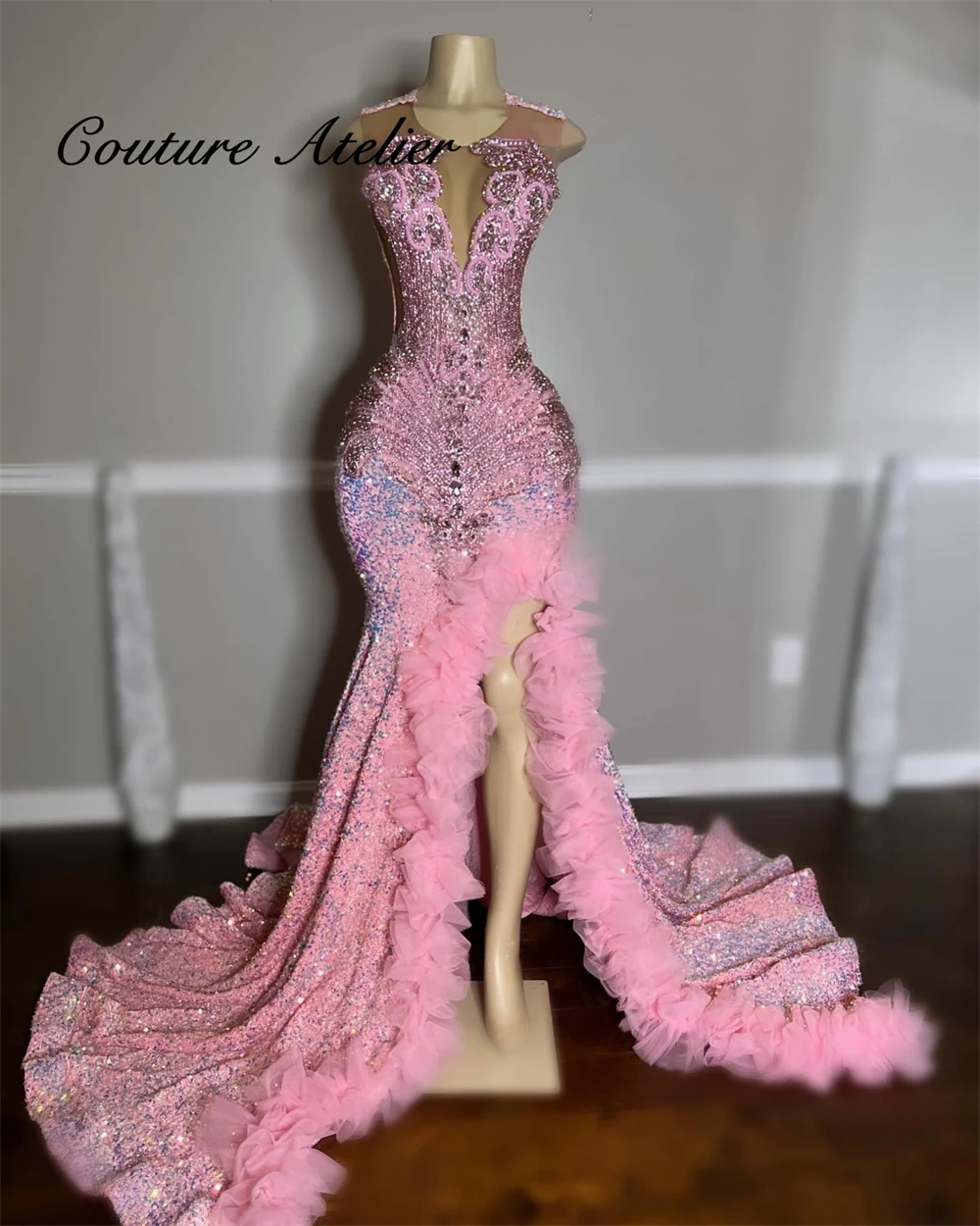 Pink Ruched High Split Rhinestones Prom Dress For Black Girls Party Dress Women Elegant Luxury Spandex Gala Dresses Customized
Pink Ruched High Split Rhinestones Prom Dress For Black Girls Party Dress Women Elegant Luxury Spandex Gala Dresses Customized