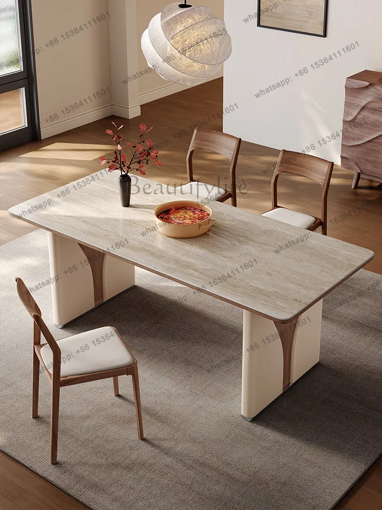 Slate dining table, living room, household modern simple French cream style small apartment restaurant, high-grade travertine
Slate dining table, living room, household modern simple French cream style small apartment restaurant, high-grade travertine