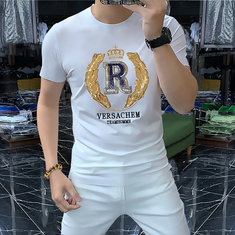 Men's Summer Short Sleeve T-Shirt Embroidered round Neck Slim Fit Fashionable Versatile Bright Sequins Casual Cotton Top
Men's Summer Short Sleeve T-Shirt Embroidered round Neck Slim Fit Fashionable Versatile Bright Sequins Casual Cotton Top