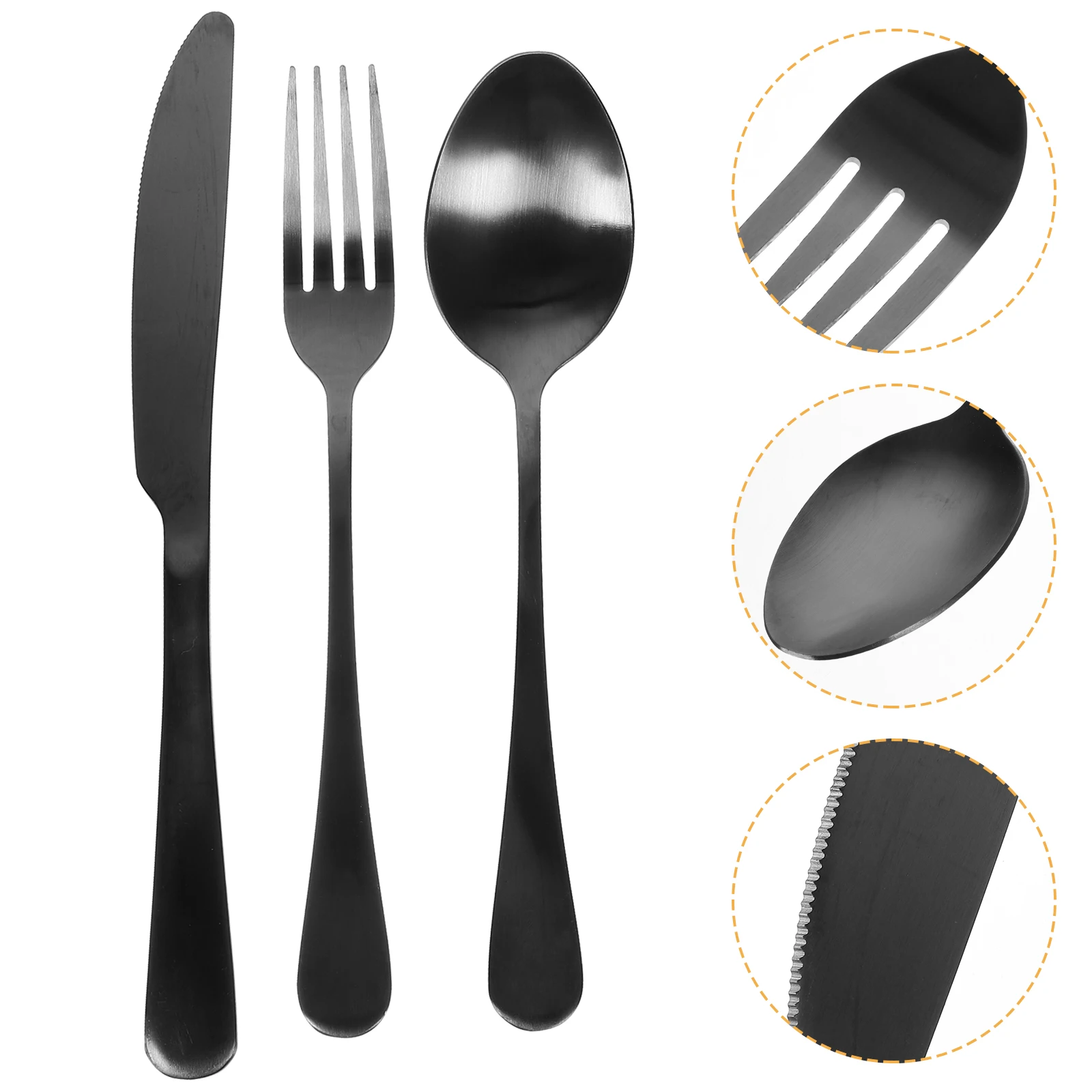 3 Piece Black Stainless Steel Cutlery Set Reusable Dishwasher Safe Travel Camping Hiking Office Spoon Fork
3 Piece Black Stainless Steel Cutlery Set Reusable Dishwasher Safe Travel Camping Hiking Office Spoon Fork
