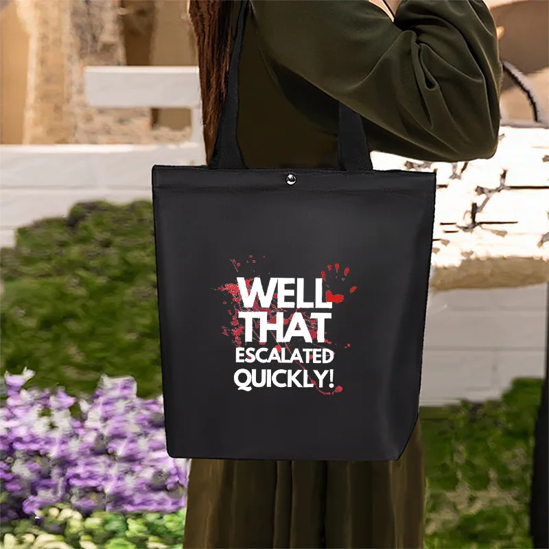Word Pattern Printed Black Canvas Bag Women's Handbag Reusable Foldable Large Capacity Shoulder Bag
Word Pattern Printed Black Canvas Bag Women's Handbag Reusable Foldable Large Capacity Shoulder Bag