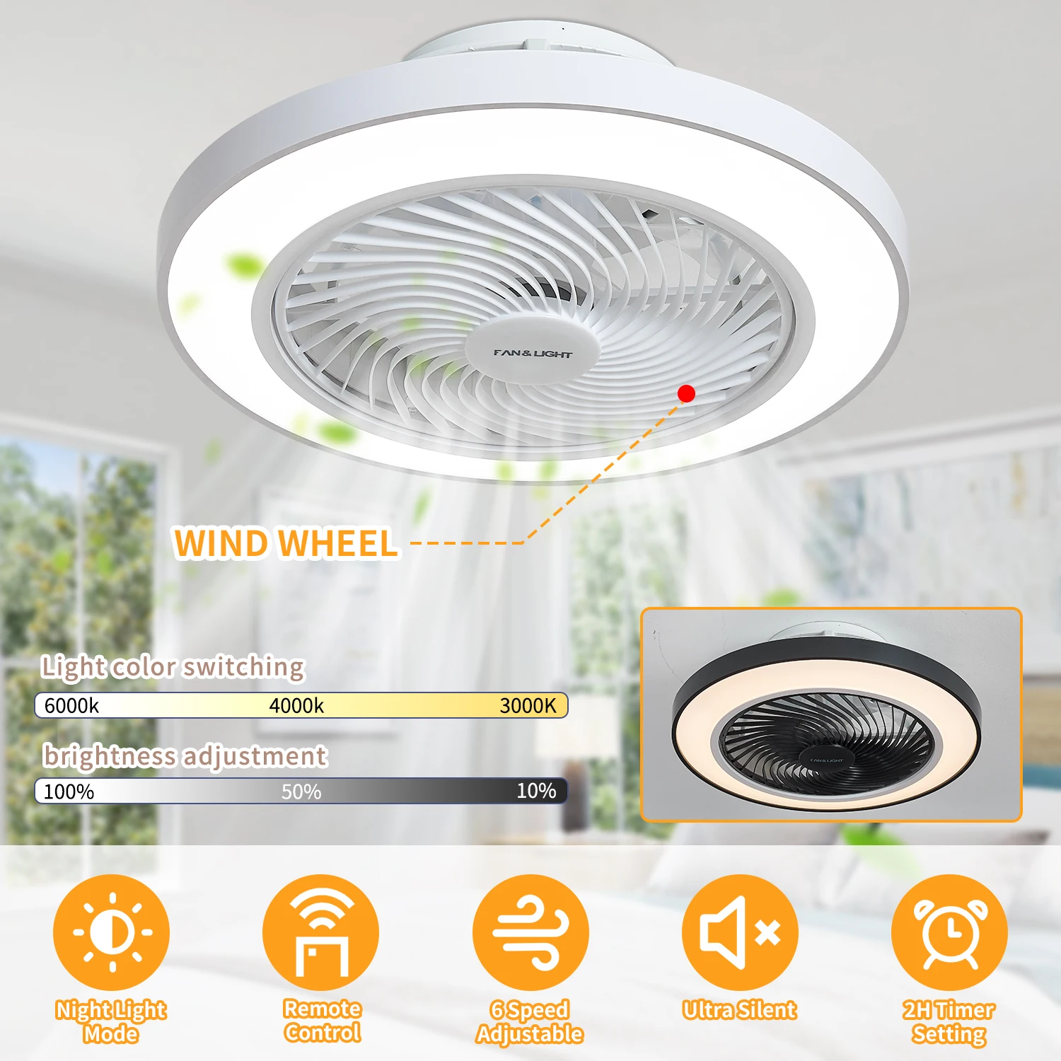 Intelligent Modern LED Ceiling Fan Light, Home Lighting, Living Room, Bedroom, Silent Motor Home with Embedded Ceiling Fan Light
Intelligent Modern LED Ceiling Fan Light, Home Lighting, Living Room, Bedroom, Silent Motor Home with Embedded Ceiling Fan Light