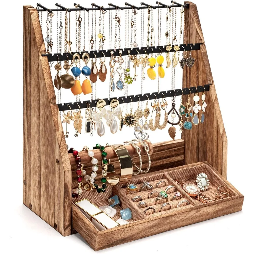 5 Tier Wooden Jewelry Stand Earring Necklace Bracelet Ring Watch Holder Storage Organizer Display Rustic Wood
5 Tier Wooden Jewelry Stand Earring Necklace Bracelet Ring Watch Holder Storage Organizer Display Rustic Wood