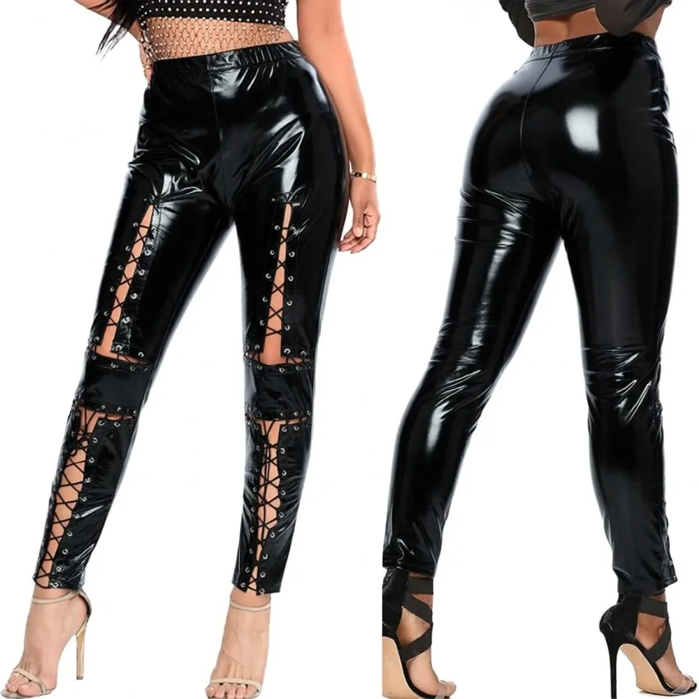 Women Leather Lace Up Leggings Wet Look Clubwear Party Pants Steampunk Elastic Casual Leggings
Women Leather Lace Up Leggings Wet Look Clubwear Party Pants Steampunk Elastic Casual Leggings