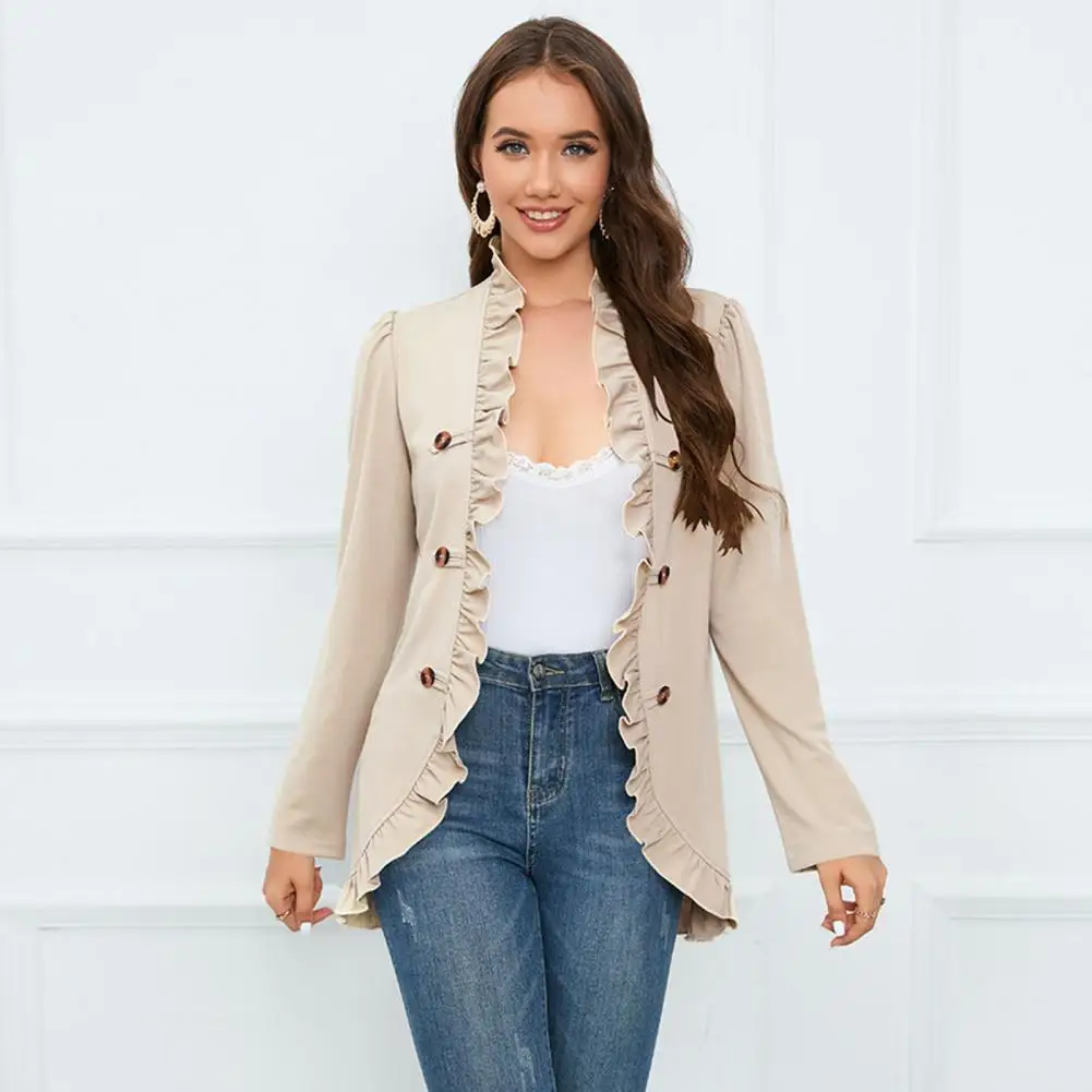 Autumn Winter Solid Color Suit Jacket Women Ruffle Trim Double Breasted Suit Coat Loose Fit Office Elegant Outwear
Autumn Winter Solid Color Suit Jacket Women Ruffle Trim Double Breasted Suit Coat Loose Fit Office Elegant Outwear