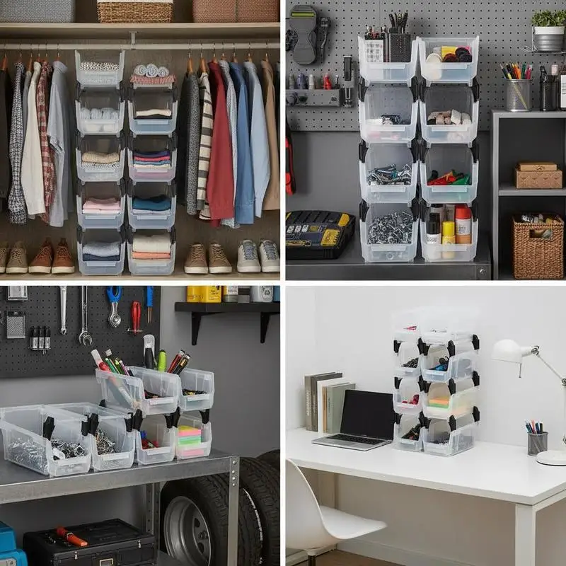 Stackable Organization Containers 10.9 x 5.5 x 5.1 inch For Closet Garage Office Supplies, 8 Pack Transparent Plastic Small Parts Accessories Bin Storage System
Stackable Organization Containers 10.9 x 5.5 x 5.1 inch For Closet Garage Office Supplies, 8 Pack Transparent Plastic Small Parts Accessories Bin Storage System