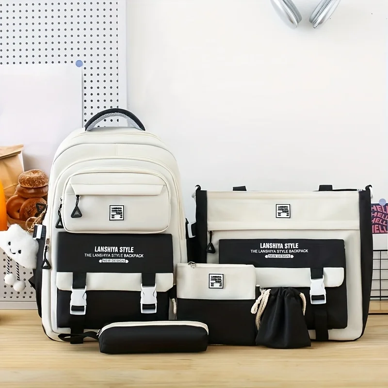 A Set of 5 Solid Color Backpacks, Featuring a Spacious Backpack, a Simple Handbag And Coin Purse, a Casual Crossbody Bag, a Pencil Case Handbag, And a Lightweight Student Backpack Set, Perfect for Students Returning to School., for Teenager
A Set of 5 Solid Color Backpacks, Featuring a Spacious Backpack, a Simple Handbag And Coin Purse, a Casual Crossbody Bag, a Pencil Case Handbag, And a Lightweight Student Backpack Set, Perfect for Students Returning to School., for Teenager