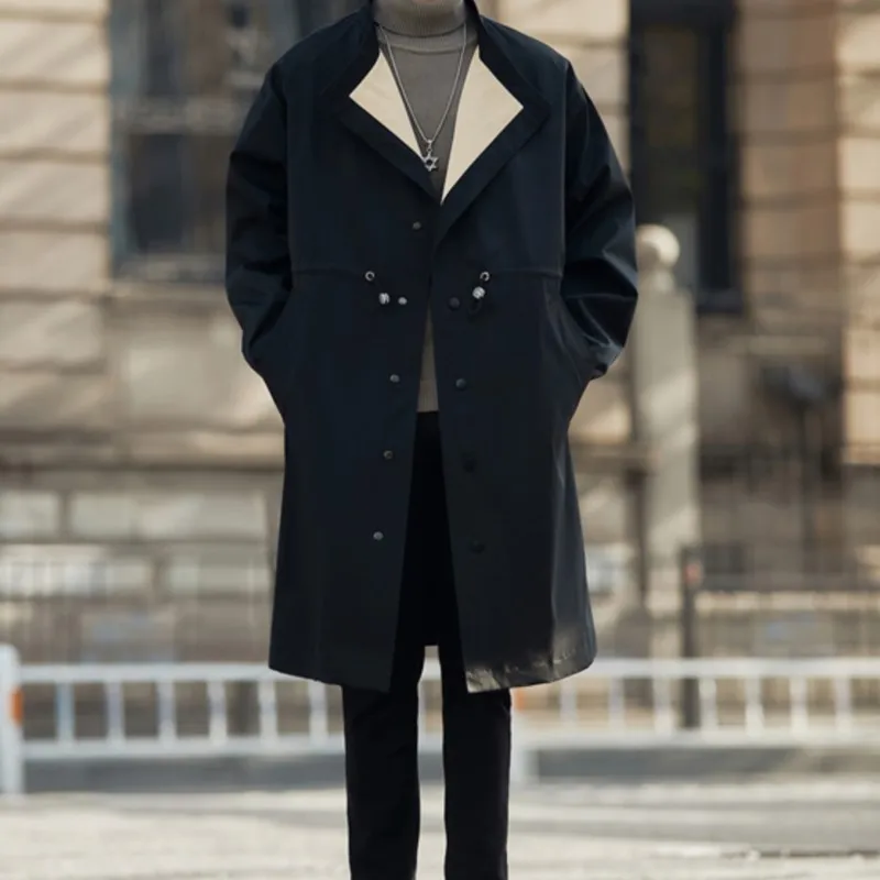 Trench Coat Men Spring Autumn Medium Long Coat Fashion Contrast Color Windbreaker Black/Khaki Handsome Overcoat Casual Jackets
Trench Coat Men Spring Autumn Medium Long Coat Fashion Contrast Color Windbreaker Black/Khaki Handsome Overcoat Casual Jackets