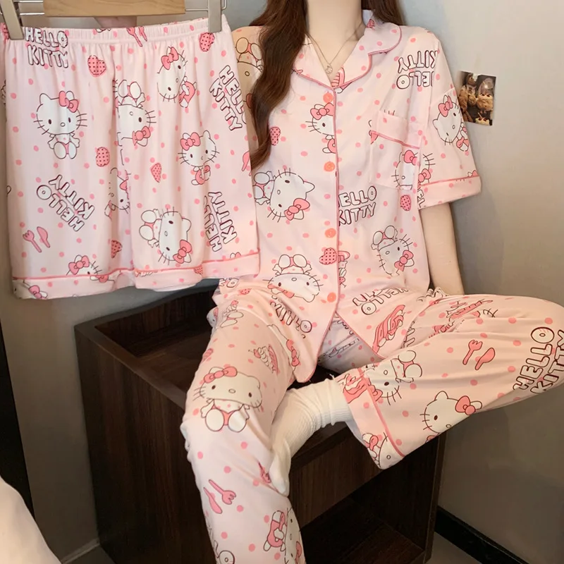 Pink Sweet Hello Kitty Two-piece Pajama Set, Sanrio Cartoon Cute Set, Pure Cotton Casual Ladies Loungewear, Pink Pajama Set
Pink Sweet Hello Kitty Two-piece Pajama Set, Sanrio Cartoon Cute Set, Pure Cotton Casual Ladies Loungewear, Pink Pajama Set