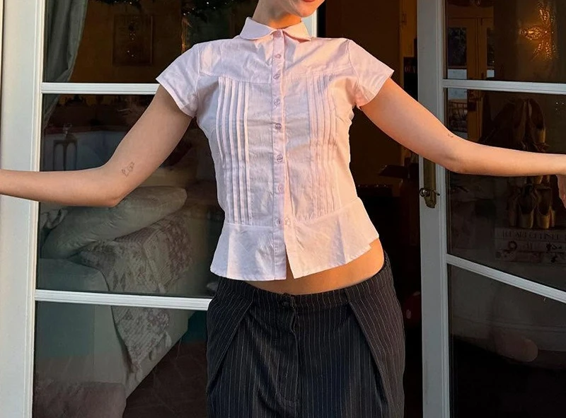 Doll Collar Shirt Women's 2026 Summer New Design Sense Niche Slim and Thin Short-sleeved Shirt
Doll Collar Shirt Women's 2026 Summer New Design Sense Niche Slim and Thin Short-sleeved Shirt