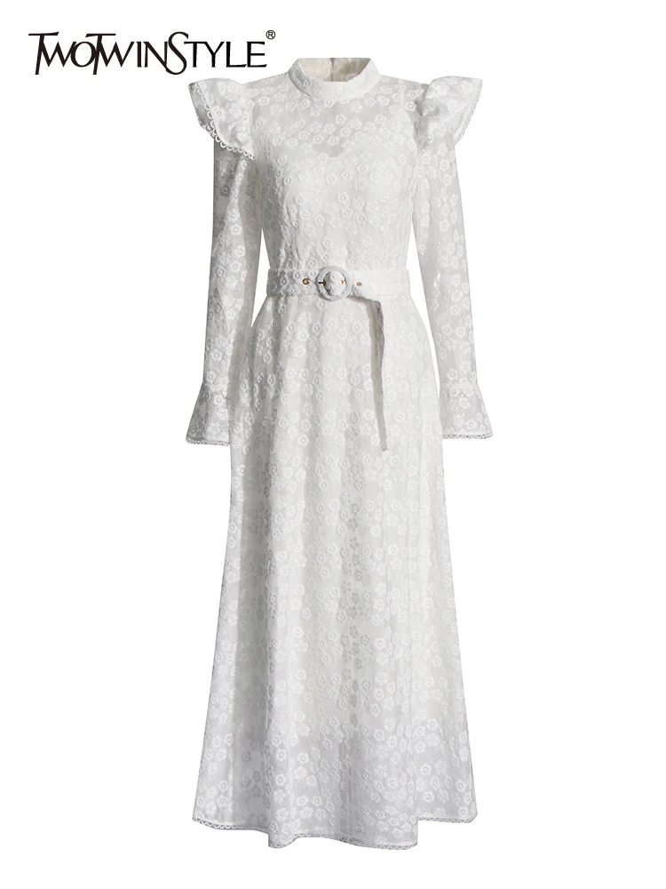 TWOTWINSTYLE Solid Spliced Belt Casual Dresses For Women Round Neck Long Sleeve High Waist Hollow Out Elegant Dress Female Style
TWOTWINSTYLE Solid Spliced Belt Casual Dresses For Women Round Neck Long Sleeve High Waist Hollow Out Elegant Dress Female Style