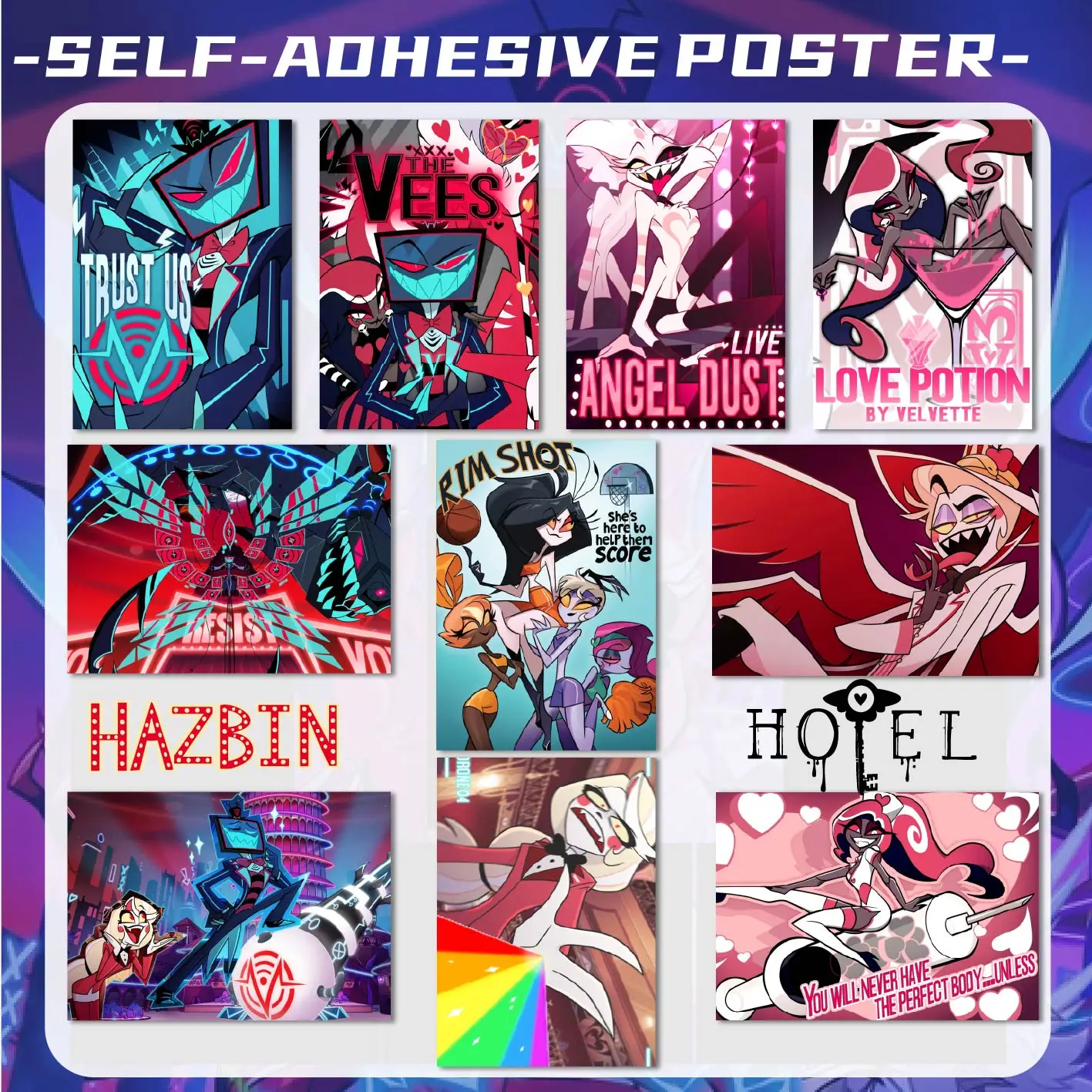 Hazbin Hotel Self-Adhesive Poster, Anime Cartoon Character Wall Sticker, Helluva Boss Fan Collectible Decor Gift for Fan
Hazbin Hotel Self-Adhesive Poster, Anime Cartoon Character Wall Sticker, Helluva Boss Fan Collectible Decor Gift for Fan
