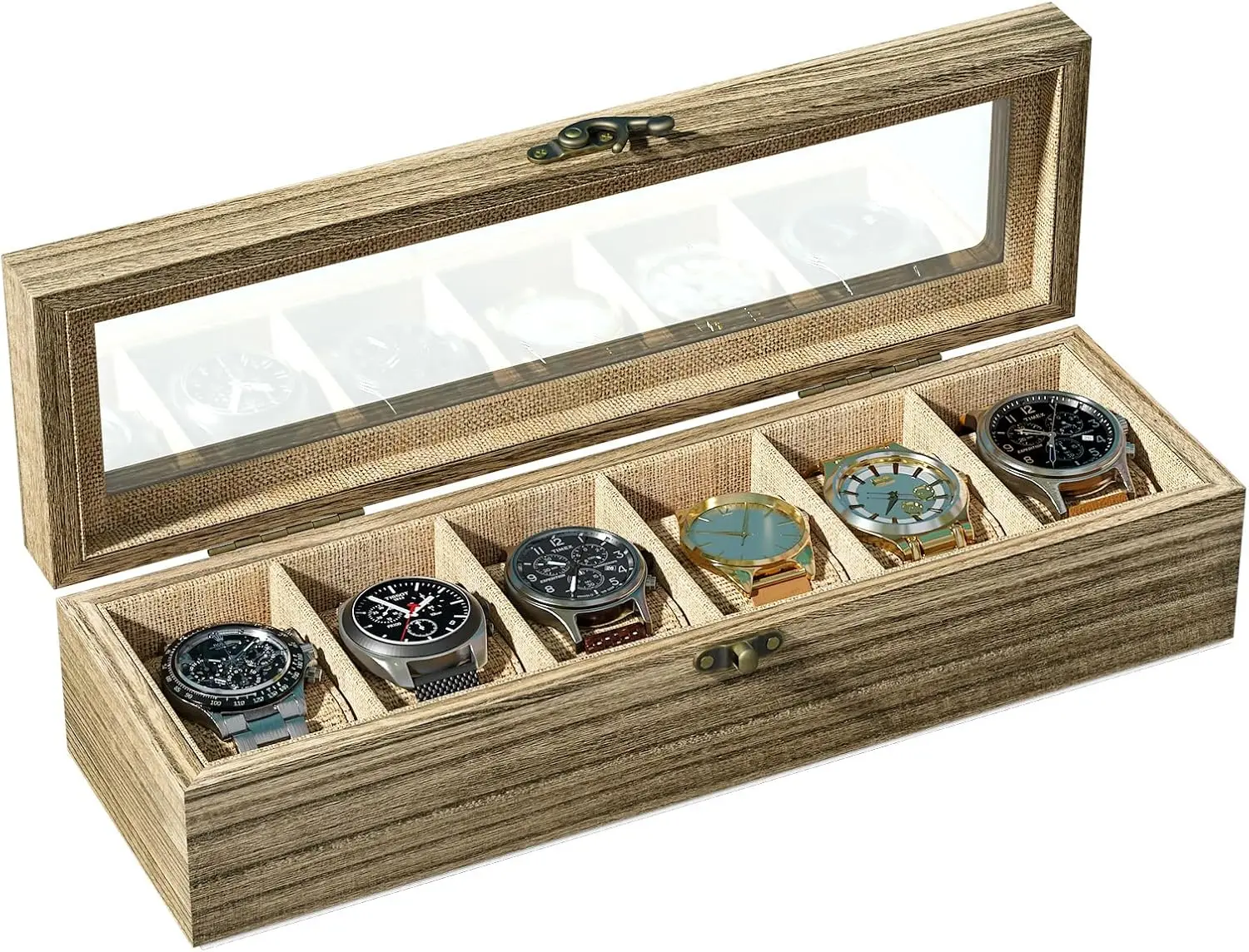 6 Slot Wood Watch Box with Glass Top for Men Women, Watch Organizer Display Case Carbonized Black
6 Slot Wood Watch Box with Glass Top for Men Women, Watch Organizer Display Case Carbonized Black