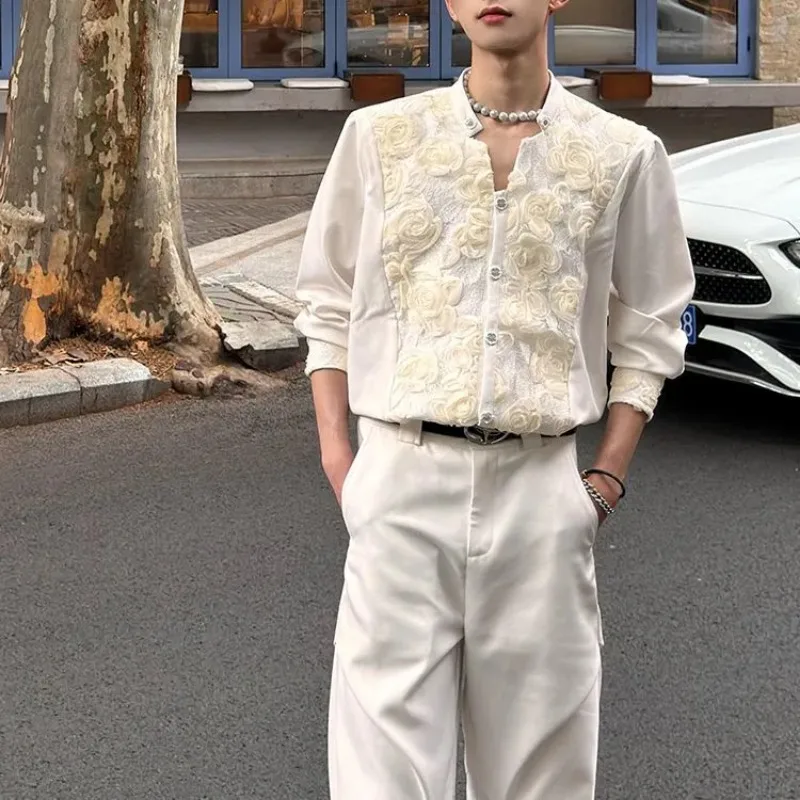 Men's Cream Stand Collar Long-Sleeve Shirt with Rose Embroidery Decorative Buttons Men's Shirts Fashion Men's Clothing
Men's Cream Stand Collar Long-Sleeve Shirt with Rose Embroidery Decorative Buttons Men's Shirts Fashion Men's Clothing