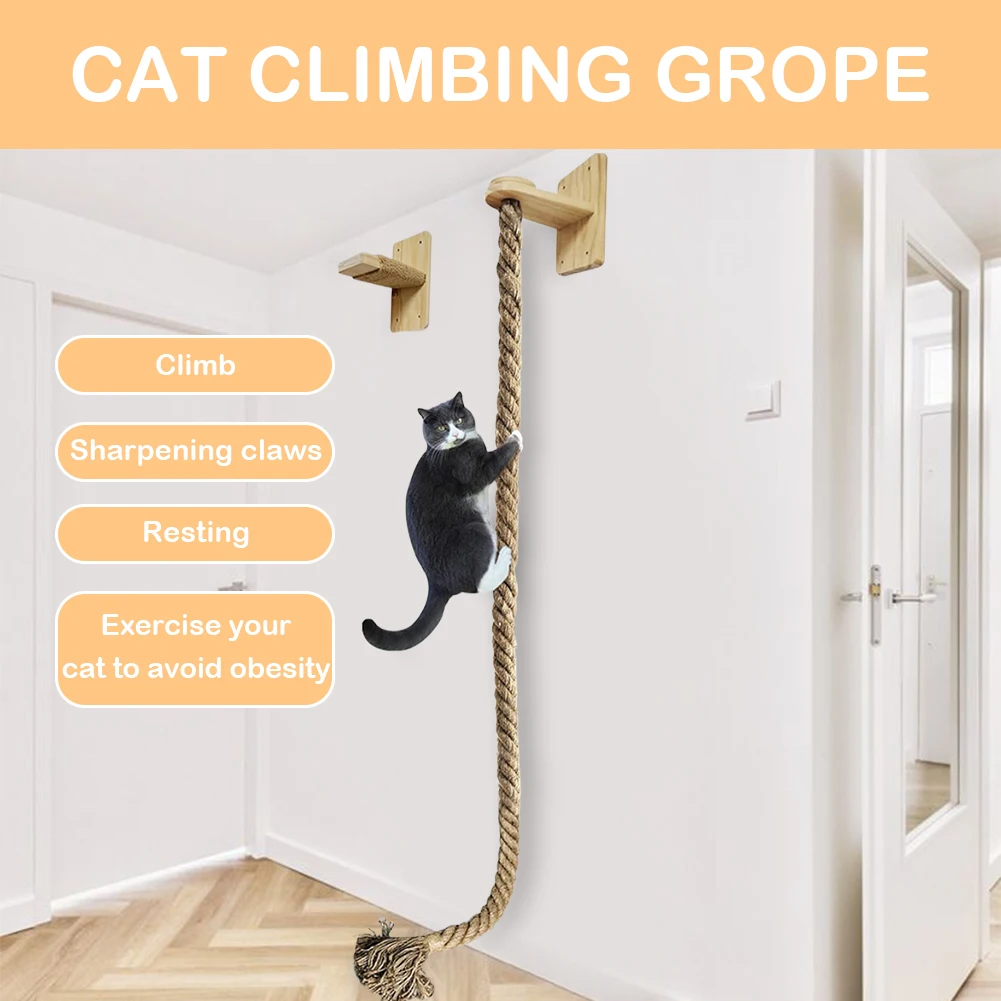 Cat Climbing Rope with Wood Platform Wall Mounted Rope Reusable Claw Grinding Tool for Cat Furniture Scratcher Play Equipment
Cat Climbing Rope with Wood Platform Wall Mounted Rope Reusable Claw Grinding Tool for Cat Furniture Scratcher Play Equipment