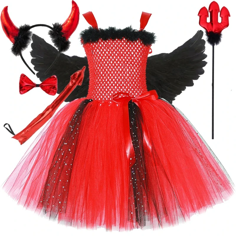 Halloween Red Devil Costumes for Girls Carnival Disguise Outfits Kids Demon Angel Fancy Tutu Dress with Wings Horn Pitch Fork
Halloween Red Devil Costumes for Girls Carnival Disguise Outfits Kids Demon Angel Fancy Tutu Dress with Wings Horn Pitch Fork