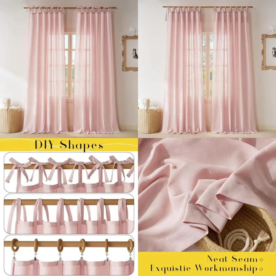 Thick Linen Semi Sheer Curtains for Girls Room, Adjustable DIY Tie Top Light Filtering Curtains Privacy Linen Burlap Drapes for
Thick Linen Semi Sheer Curtains for Girls Room, Adjustable DIY Tie Top Light Filtering Curtains Privacy Linen Burlap Drapes for
