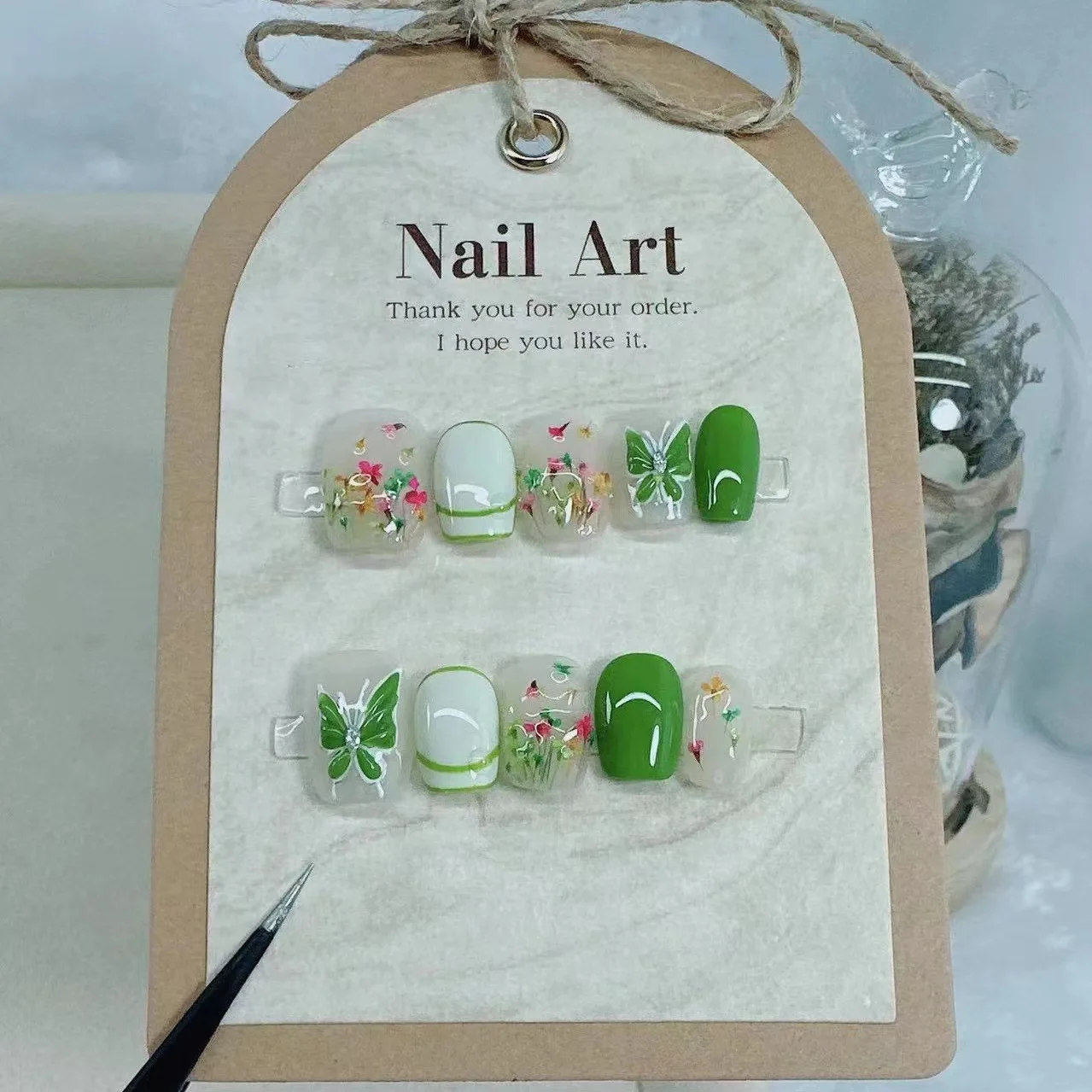 Spring New Short Square Round Wearable Nail Fresh Green Color Butterfly Dried Flowers Handmade Wear Nails Removable Piece Of Set
Spring New Short Square Round Wearable Nail Fresh Green Color Butterfly Dried Flowers Handmade Wear Nails Removable Piece Of Set