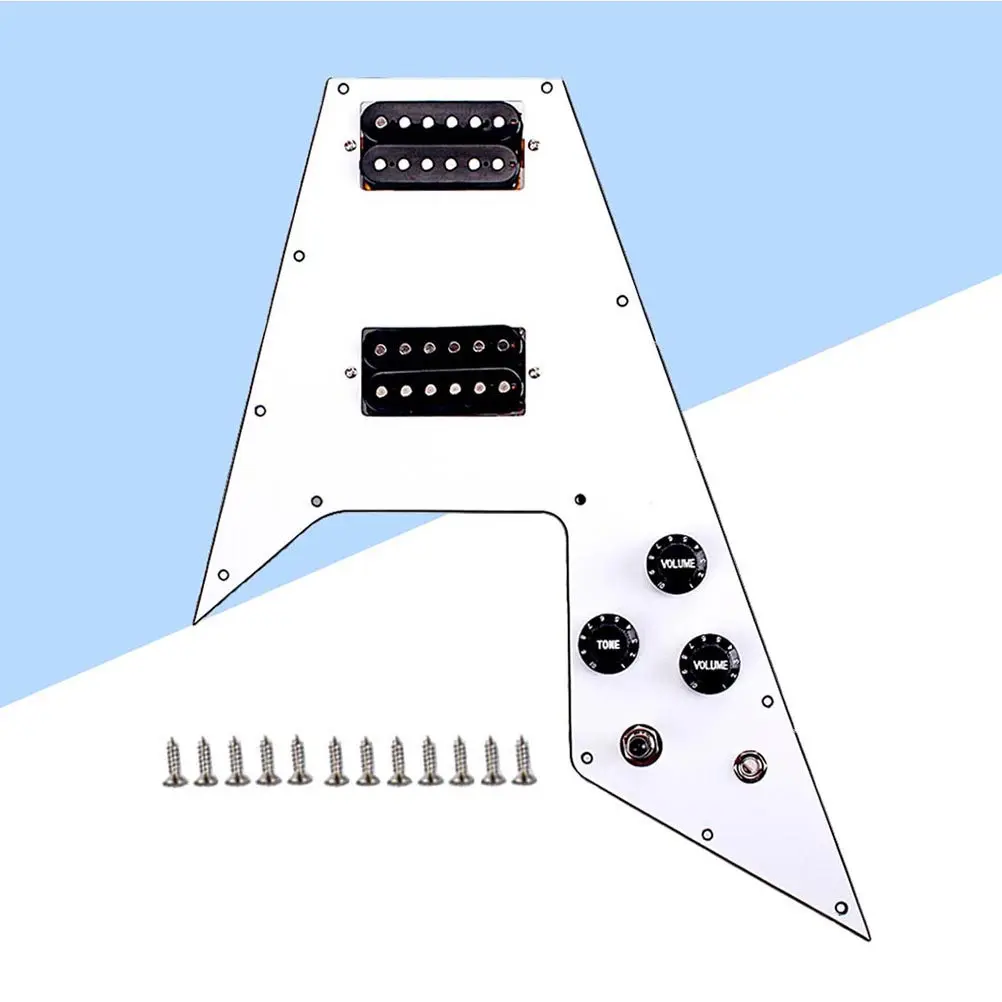 1Set Electric Guitar Pickguard Prewired 3 Scratch Plate 2 Humbucker Pickups 3 Way Switch Black Knobs White
1Set Electric Guitar Pickguard Prewired 3 Scratch Plate 2 Humbucker Pickups 3 Way Switch Black Knobs White
