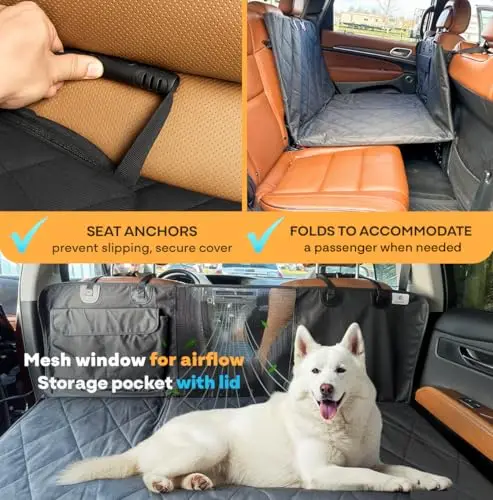 Black Waterproof Pet Backseat Cover With Rigid Base, Mesh Ventilation Panel, Storage Compartment, Fits SUV Truck Hatchback
Black Waterproof Pet Backseat Cover With Rigid Base, Mesh Ventilation Panel, Storage Compartment, Fits SUV Truck Hatchback
