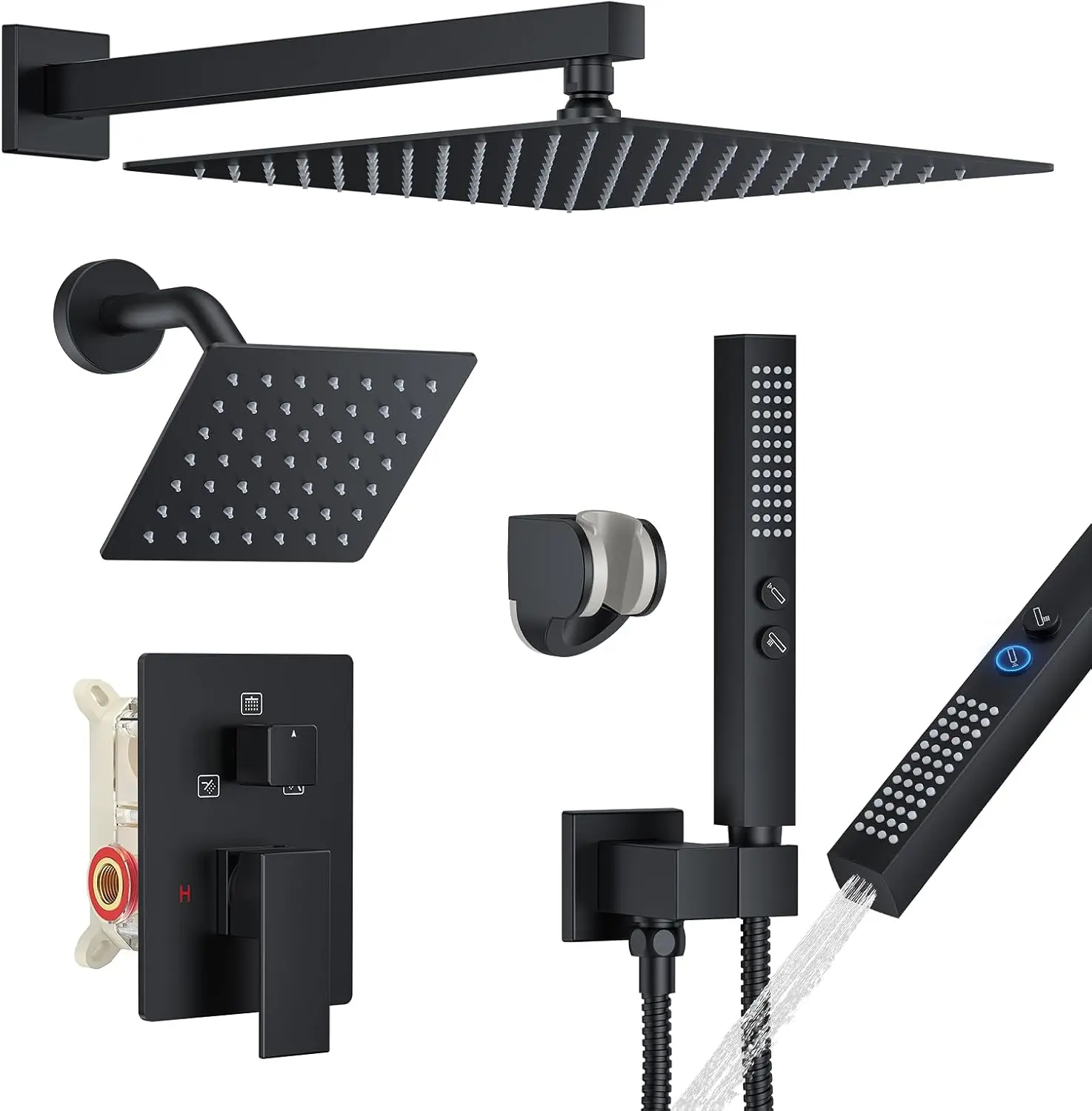 Matte Black Rain Shower System with Dual Rainfall Head, Handheld Spray & Square Showerheads
Matte Black Rain Shower System with Dual Rainfall Head, Handheld Spray & Square Showerheads