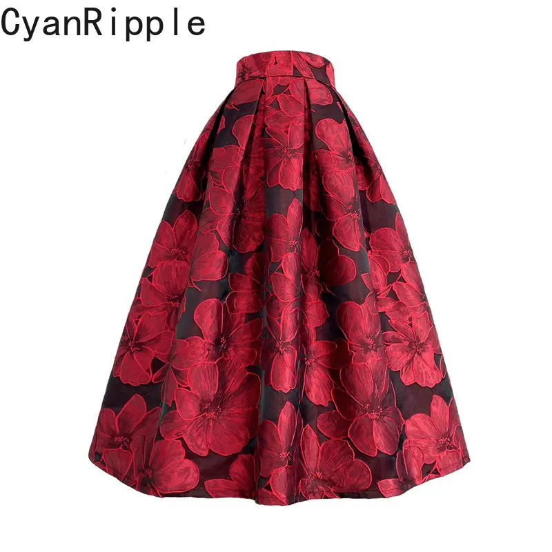 High Quality Hepburn Style Vintage Red Jacquard Mid-length A-line Skirt New Spring Autumn High Waist Elegant Female Puff Skirts
High Quality Hepburn Style Vintage Red Jacquard Mid-length A-line Skirt New Spring Autumn High Waist Elegant Female Puff Skirts