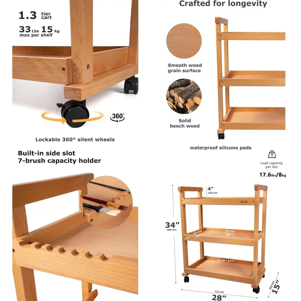 Деревянная тележка для художественных принадлежностей на колесиках - Органайзер-тележка для художников и взрослых
Деревянная тележка для художественных принадлежностей на колесиках - Органайзер-тележка для художников и взрослых
