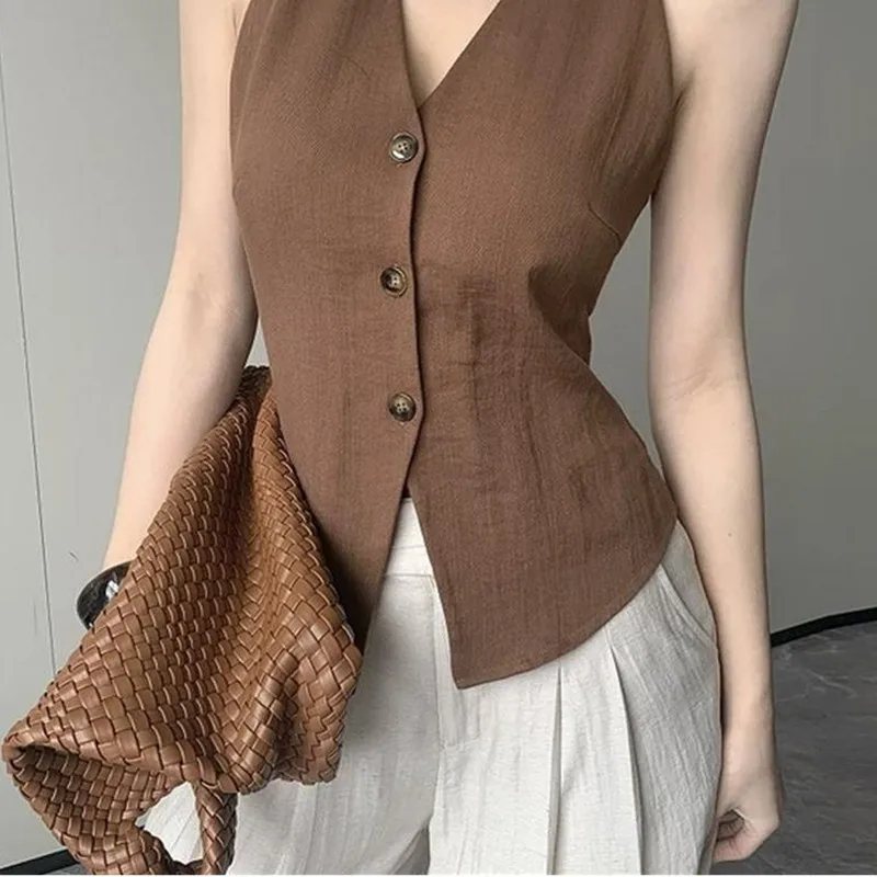 Women's V-Neck Single Breasted Sleeveless Vest New Fashion Summer Linen-Blend Waistcoat Female Casual Chic Ladies Vests Tops
Women's V-Neck Single Breasted Sleeveless Vest New Fashion Summer Linen-Blend Waistcoat Female Casual Chic Ladies Vests Tops