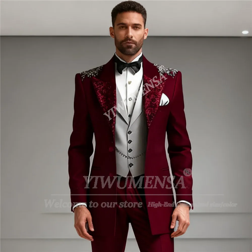 Винно-красный костюм с бисером для мужчин, приталенный пиджак с блестками и лацканами для жениха, костюм Homme по индивидуальному заказу, комплекты из 3 предметов, свадебные смокинги
Винно-красный костюм с бисером для мужчин, приталенный пиджак с блестками и лацканами для жениха, костюм Homme по индивидуальному заказу, комплекты из 3 предметов, свадебные смокинги