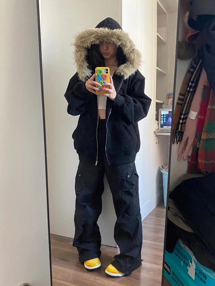 American Sle Oversize Fce Lined Hooded Cardigan Women's Loose Lazy Sle Autumn Winter Spring Street Trend Coat
American Sle Oversize Fce Lined Hooded Cardigan Women's Loose Lazy Sle Autumn Winter Spring Street Trend Coat