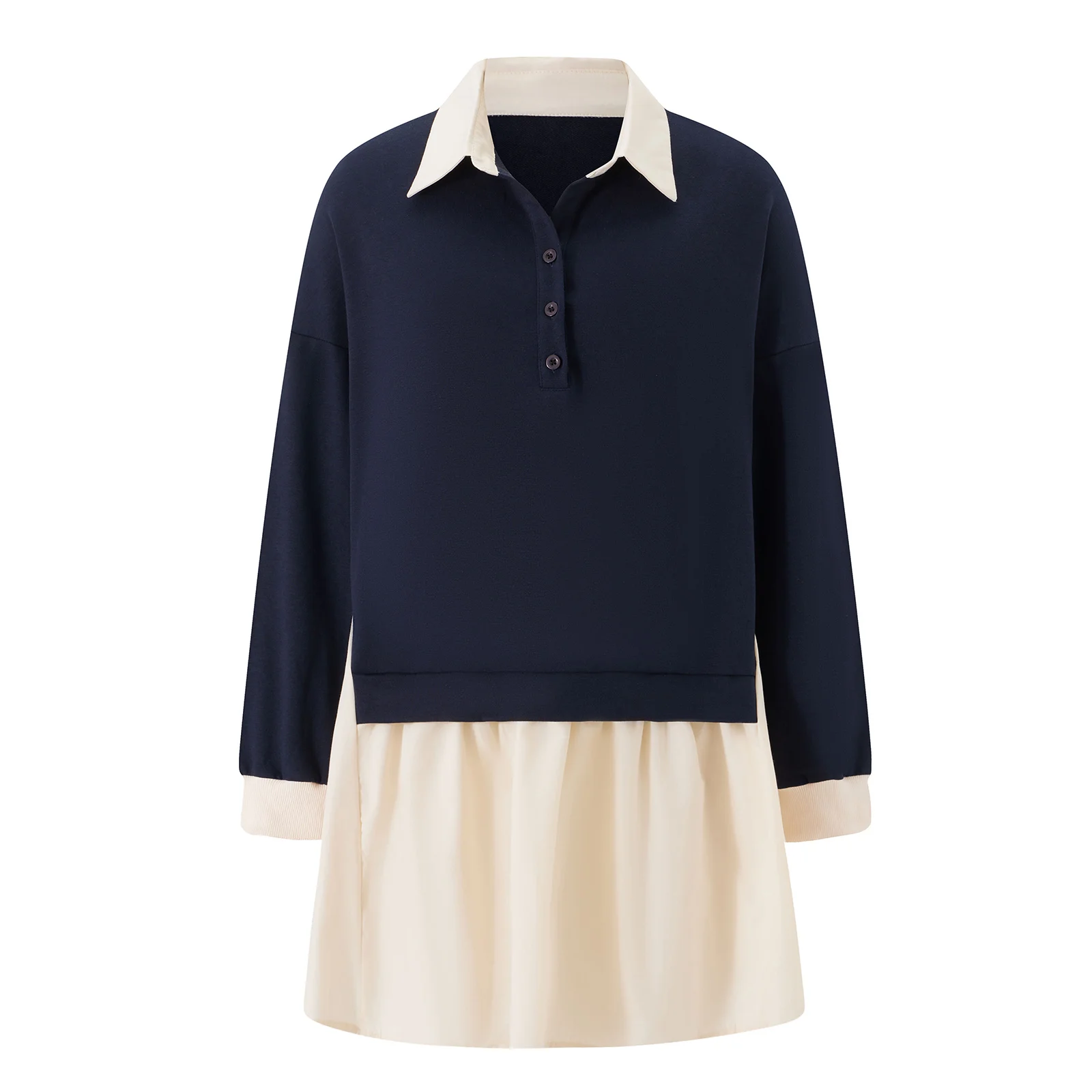 Chic Women's Sweatshirt Dress Fashion Long Sleeve Lapel Collar Patchwork Loose Mini Dress Short Flowy Dress
Chic Women's Sweatshirt Dress Fashion Long Sleeve Lapel Collar Patchwork Loose Mini Dress Short Flowy Dress