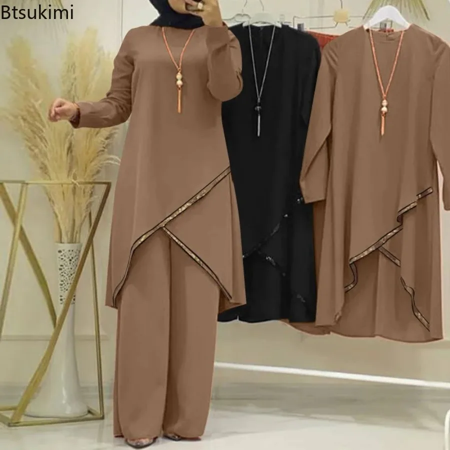 Women Muslim Wide Leg Pants Sets Fashion Sequins Islamic Clothing Loose Matching Sets Tracksuit Long Sleeve Blouse Abaya Suits
Women Muslim Wide Leg Pants Sets Fashion Sequins Islamic Clothing Loose Matching Sets Tracksuit Long Sleeve Blouse Abaya Suits