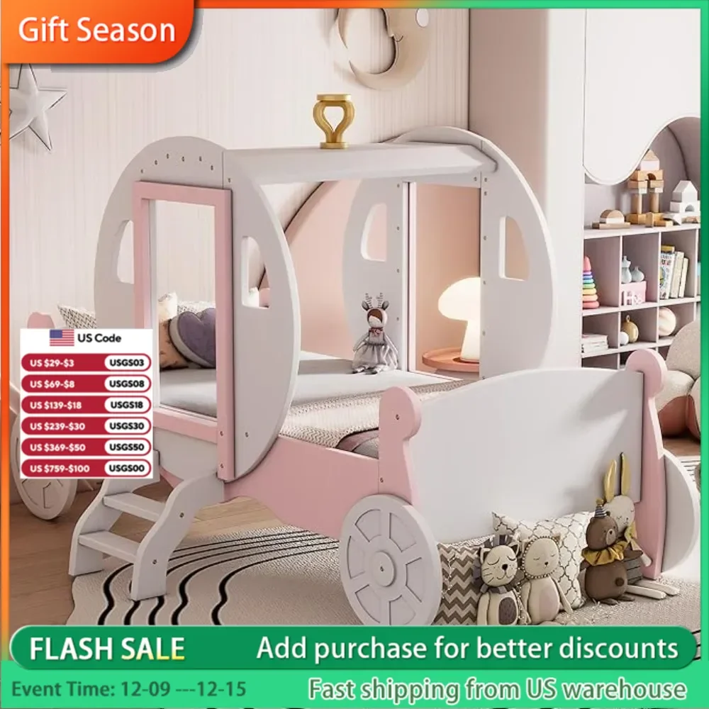 Twin Size Princess Carriage Bed Frame for Boys Girls,Kids Toddler with Crown,Wood Platform Car Bed,Children Beds with Stair
Twin Size Princess Carriage Bed Frame for Boys Girls,Kids Toddler with Crown,Wood Platform Car Bed,Children Beds with Stair