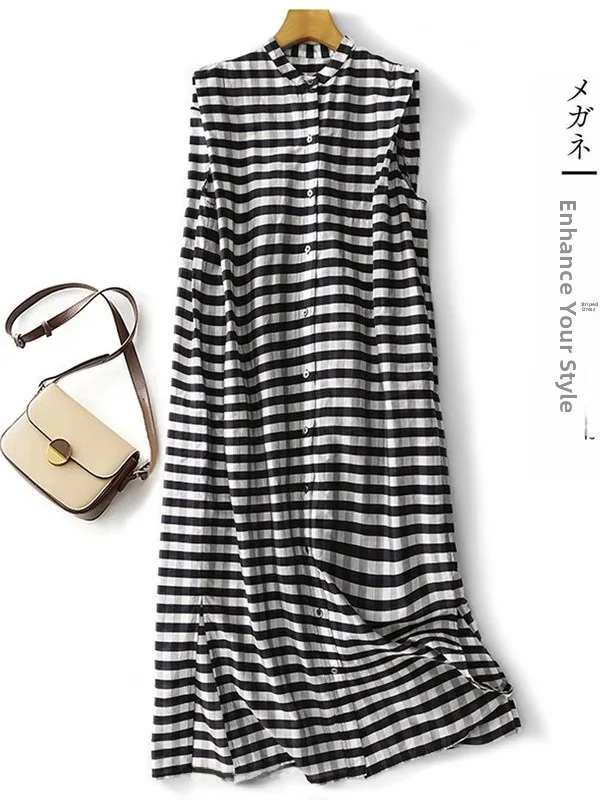 Retro Plaid Shirt Dress Women Summer Large Size Sleeveless Slit Long Dress Elegant Style Commute Fashion A-Line Skirt
Retro Plaid Shirt Dress Women Summer Large Size Sleeveless Slit Long Dress Elegant Style Commute Fashion A-Line Skirt