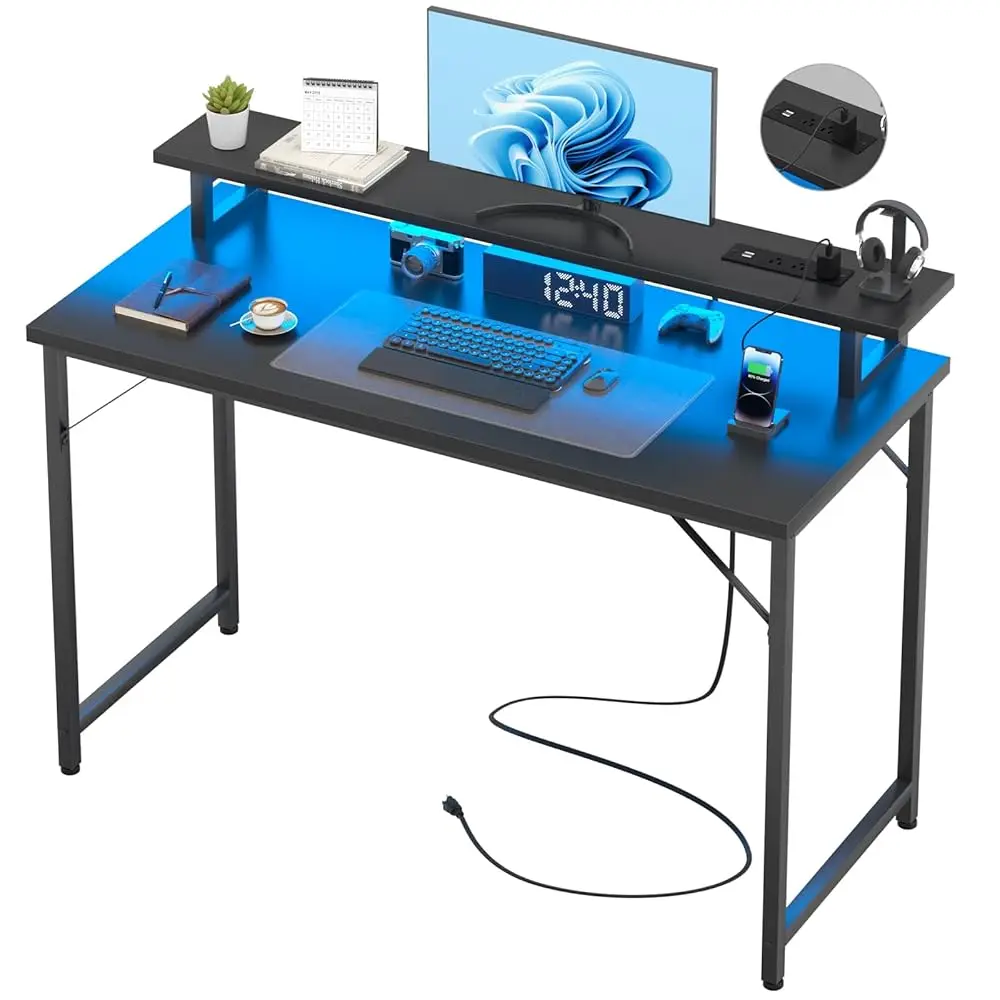 Computer Desk With Usb Power Outlets And Led Lights, 47 H Gaming Desk With Monitor Stand For Small Space Home Office, Modern
Computer Desk With Usb Power Outlets And Led Lights, 47 H Gaming Desk With Monitor Stand For Small Space Home Office, Modern