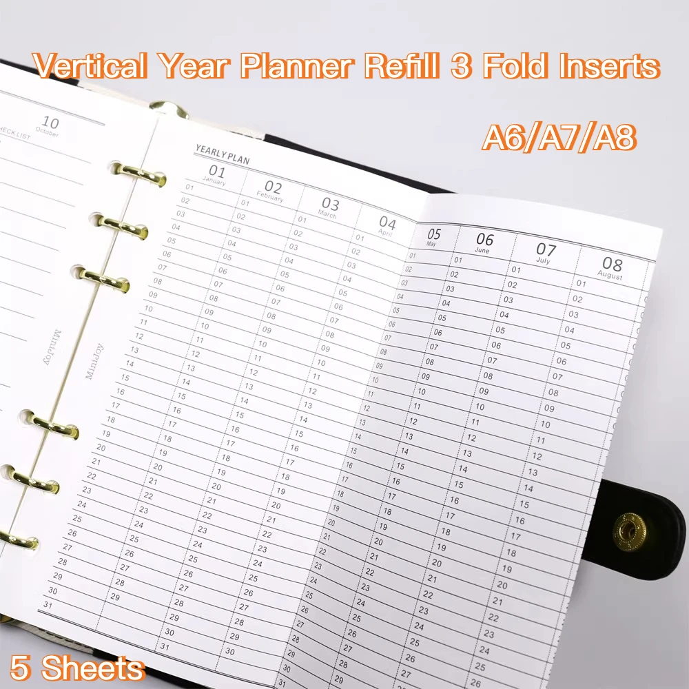 A6 A7 M5 3 Fold Year Planner Refill Inserts Loose Leaf Notebook Paper Daily Schedule Memo Event Tracking Stationery Supplies
A6 A7 M5 3 Fold Year Planner Refill Inserts Loose Leaf Notebook Paper Daily Schedule Memo Event Tracking Stationery Supplies