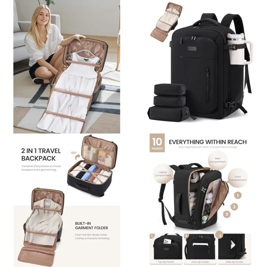 Travel Backpack for Women Men with Garment Bag, 40L Carry on Backpack as TSA Personal Item Flight Approved, Luggage Daypack Fit
Travel Backpack for Women Men with Garment Bag, 40L Carry on Backpack as TSA Personal Item Flight Approved, Luggage Daypack Fit