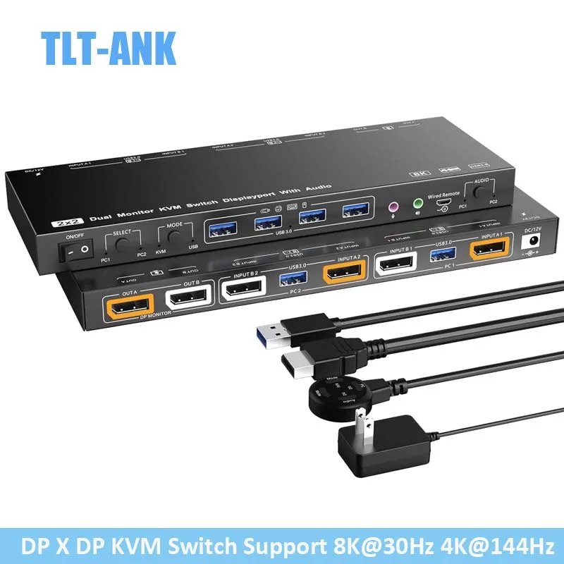 KVM Switch 2 Monitors 4 USB 3.0 HUB Support KVM Mode and USB Mode Voice Controlled DisplayPort KVM Switch 8K@30Hz 4K@144Hz
KVM Switch 2 Monitors 4 USB 3.0 HUB Support KVM Mode and USB Mode Voice Controlled DisplayPort KVM Switch 8K@30Hz 4K@144Hz